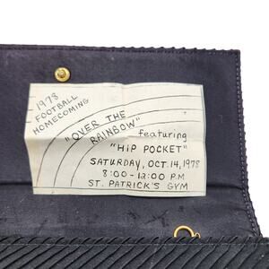 Vintage Mid Century Black Ribbed Clutch Purse – 1978 Dance Keepsake Included